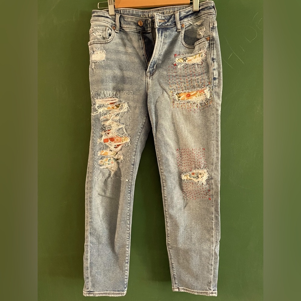 Custom patches distressed jeans